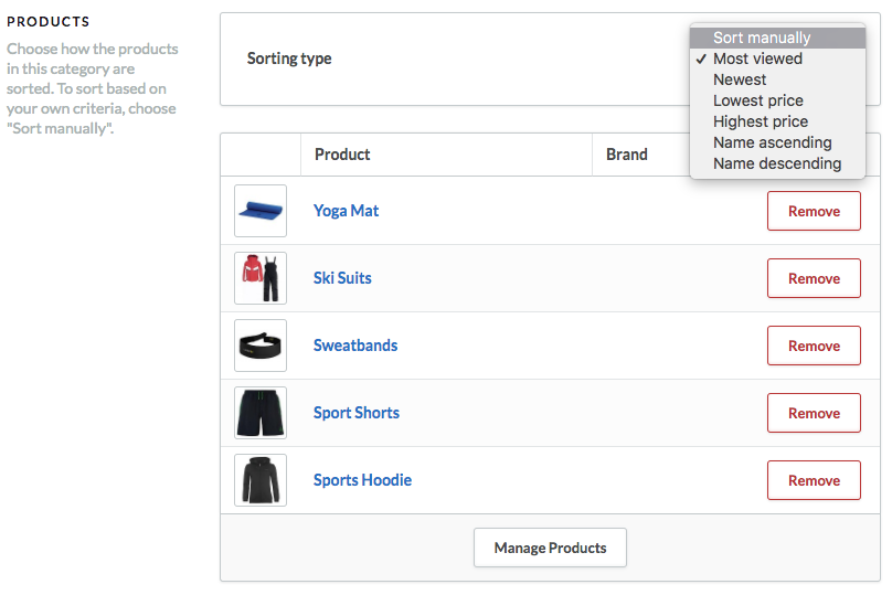 Shows the categories section on the product screen
