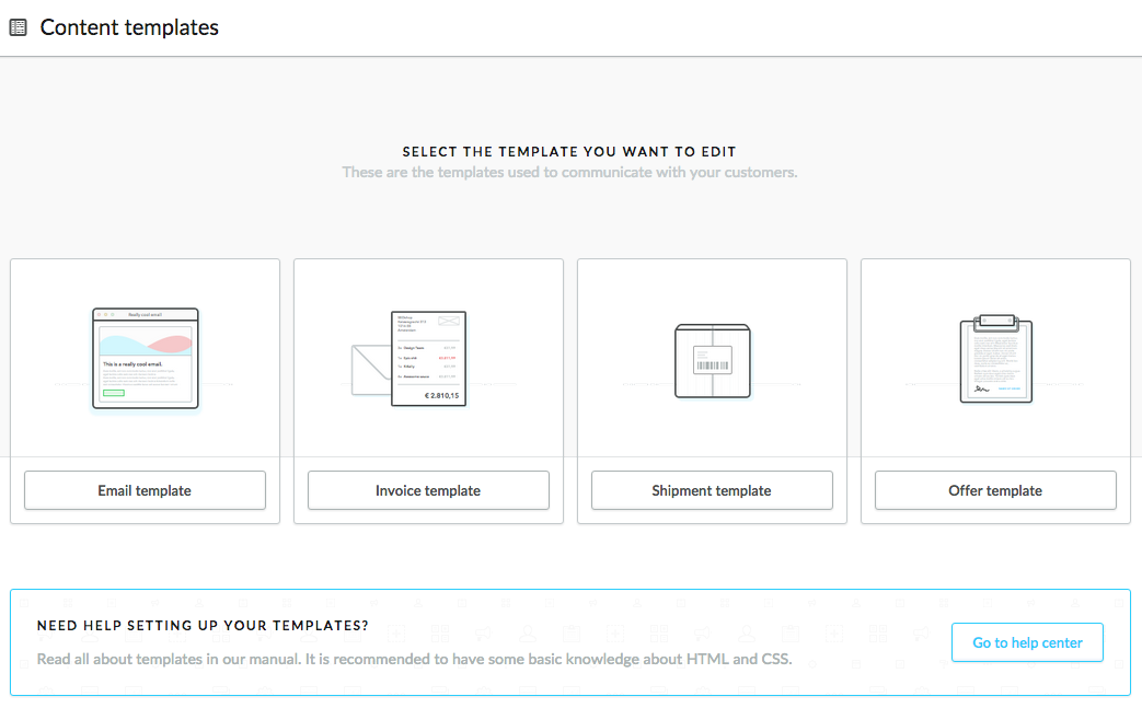 Content templates page.