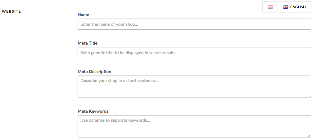 Displays the General Setting screen where you enter SEO details about your eCom store