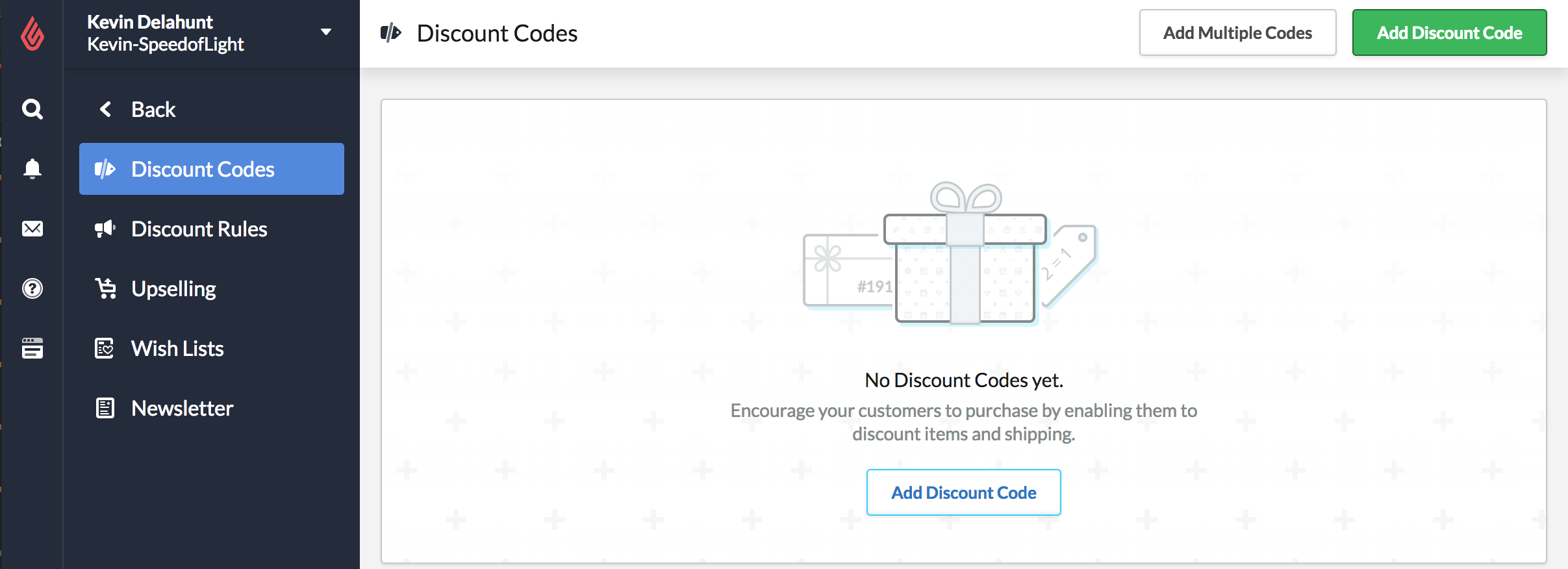 The Discount codes page.