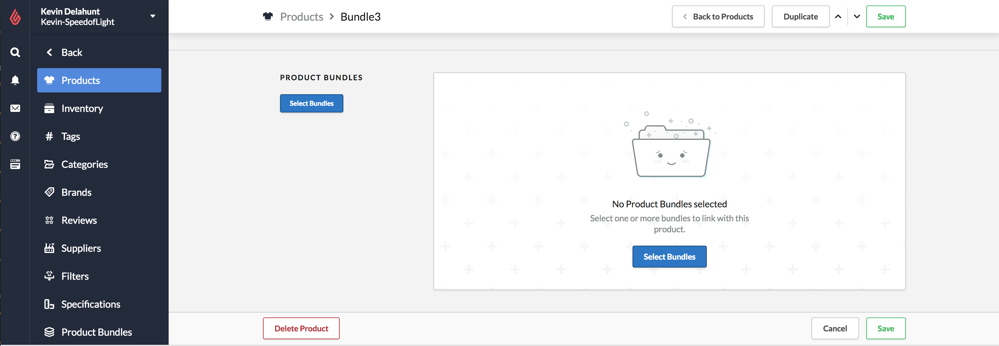 The Product Bundles page.