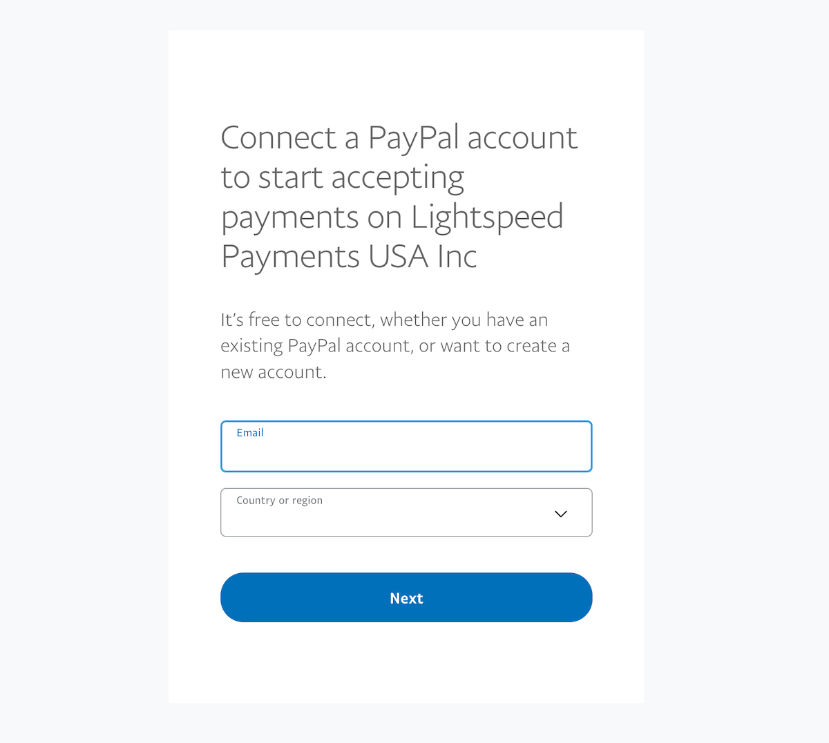 PayPal signup page.