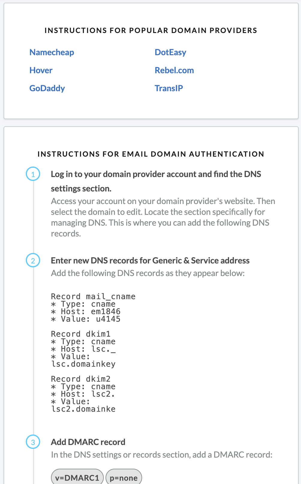 Anweisungen zur E-Mail-Domänenauthentifizierung.