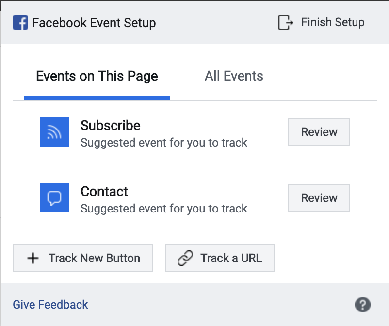 Shows the Facebook event setup overlay.