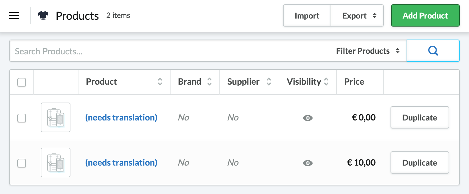 Product titles.