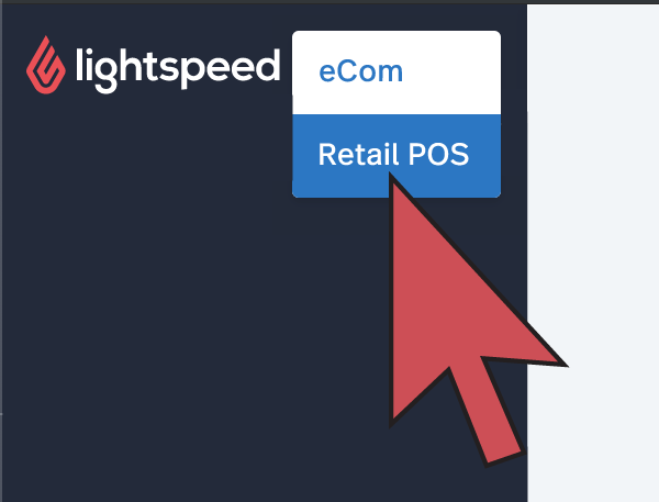 Shows the product switcher with an arrow pointing to Retail.