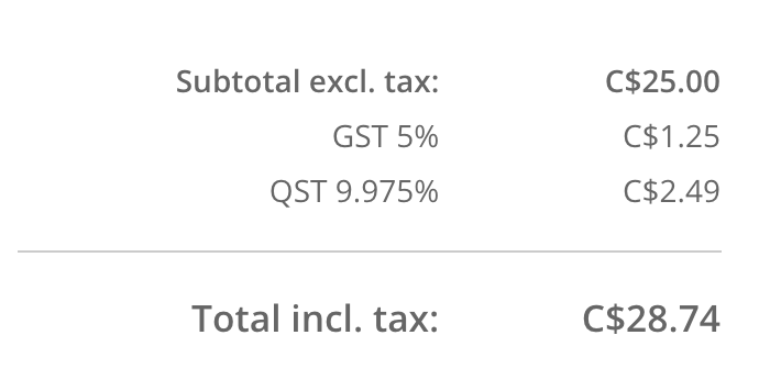 Shows the cart taxes enabled for tax exclusive eCom stores.