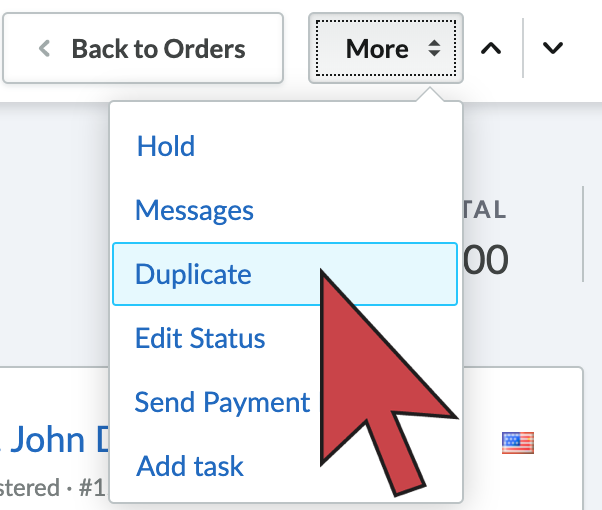 Shows an arrow pointing to the duplicate button.