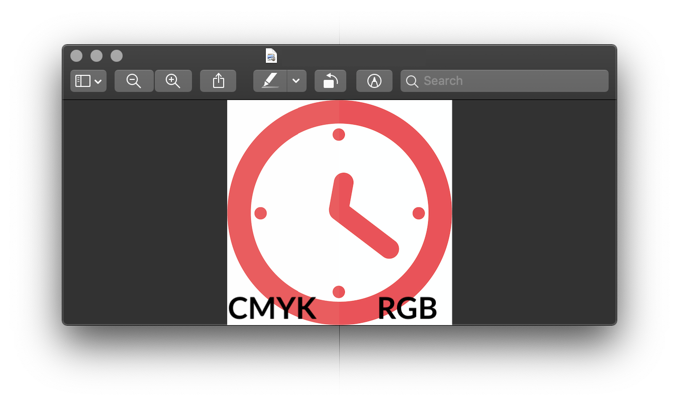 Shows a slight difference between a CMYK and RGB image.