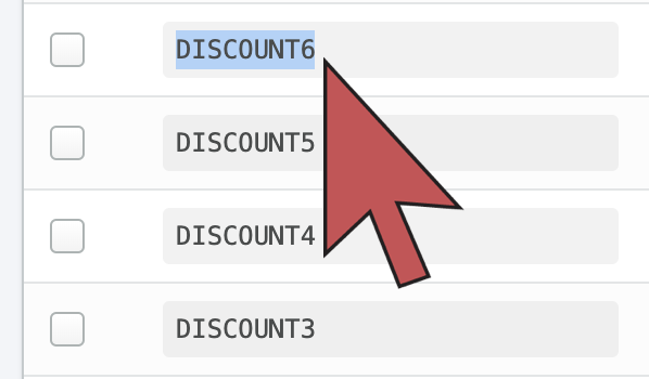 Shows an arrow hovering over a discount code, which is highlighted.