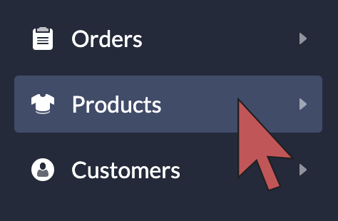Shows an arrow hovering over the Products button in the side bar of eCom.
