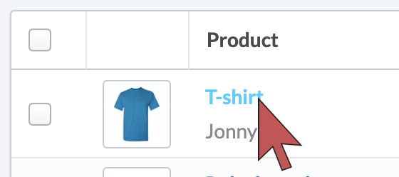Shows an arrow hovering over a product title.