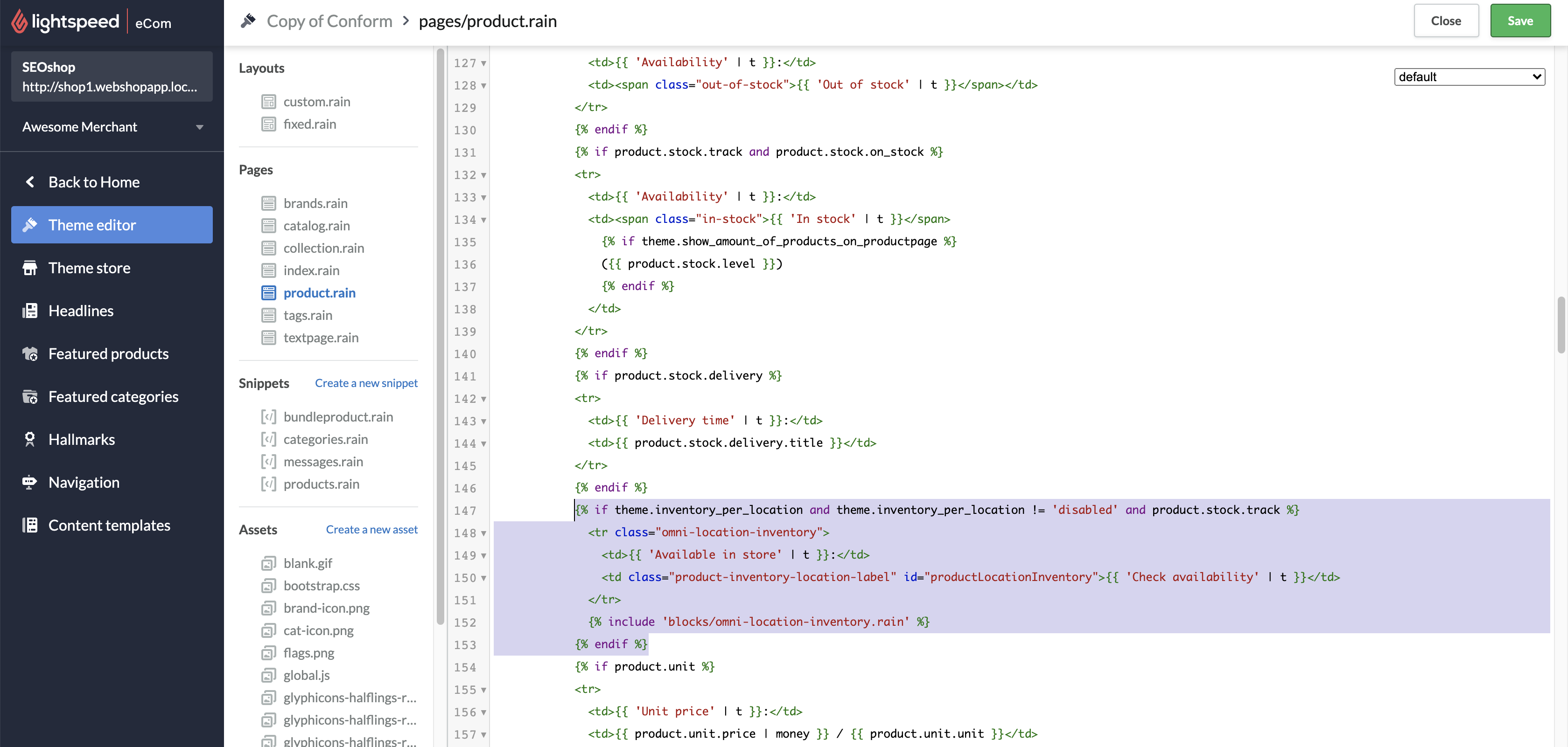 Image : Exemple d’endroit où le code peut être ajouté.