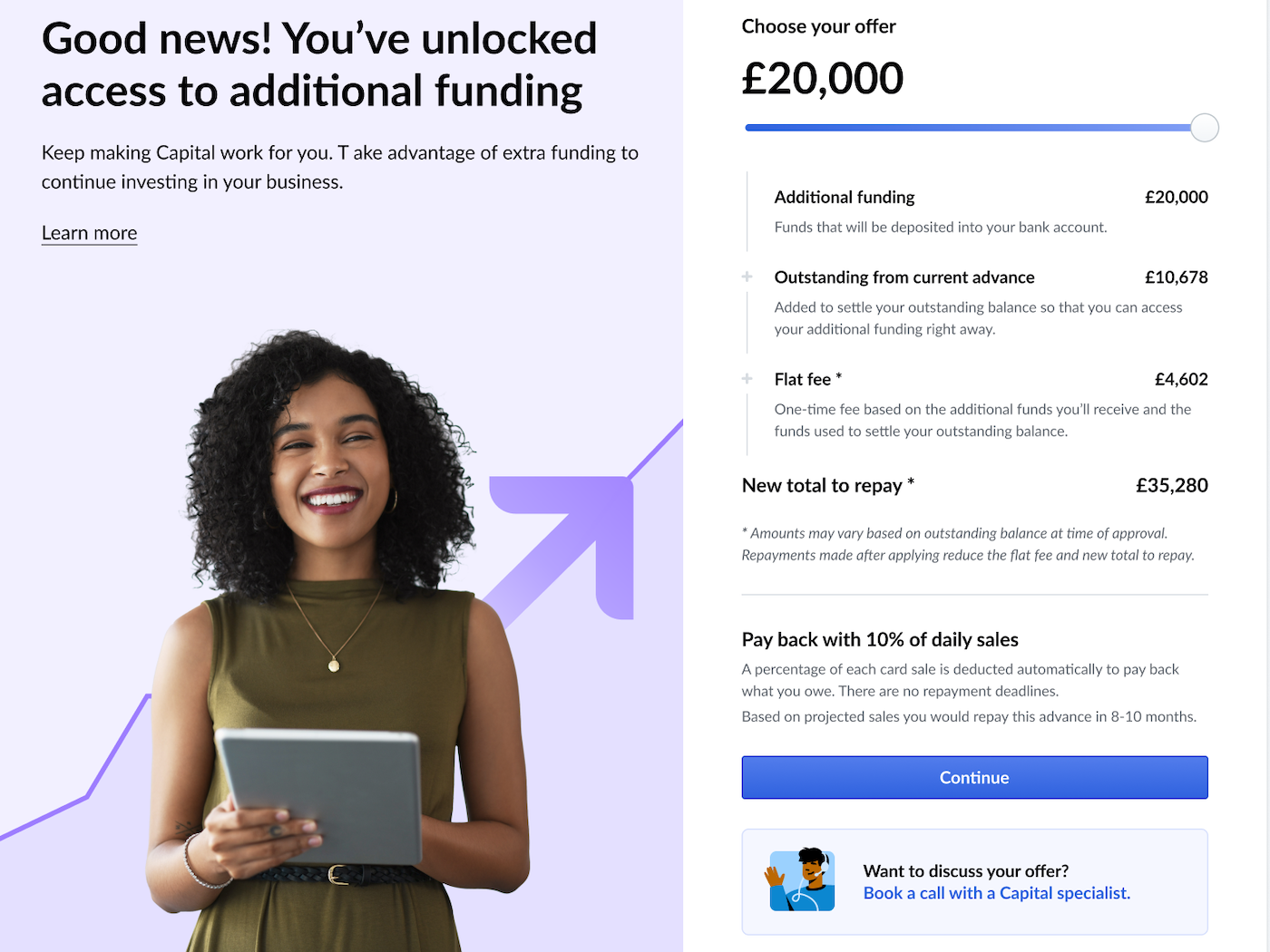 Image shows an example offer in the Financial Services tab.