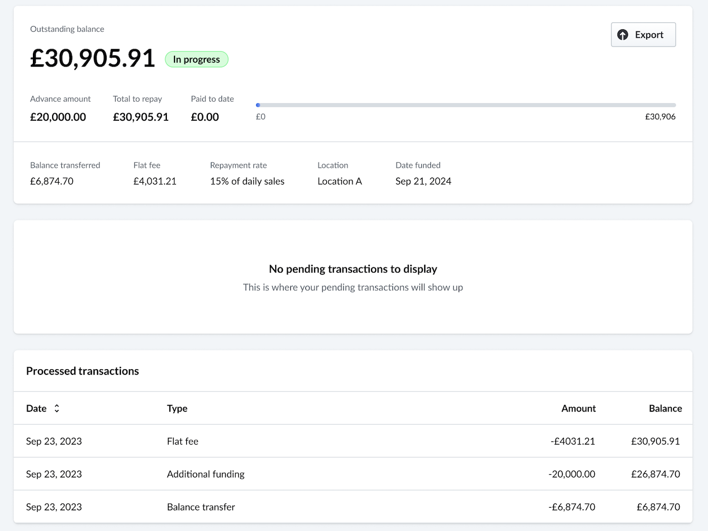 Image shows an example statement once additional funding has been accepted.