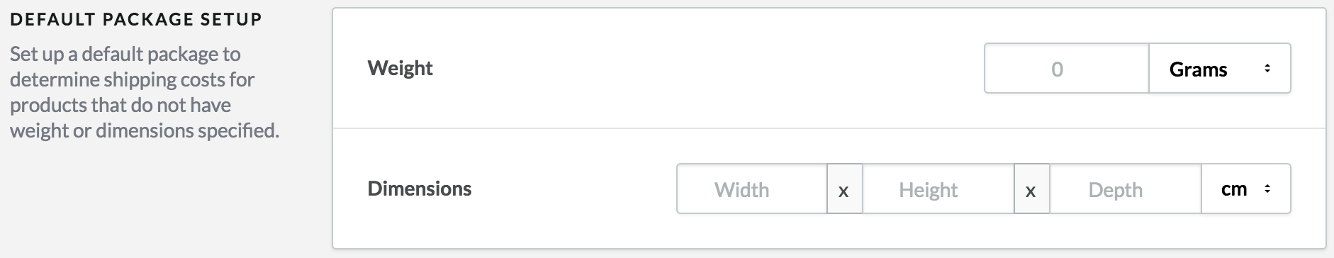 Section Emballage par défaut.