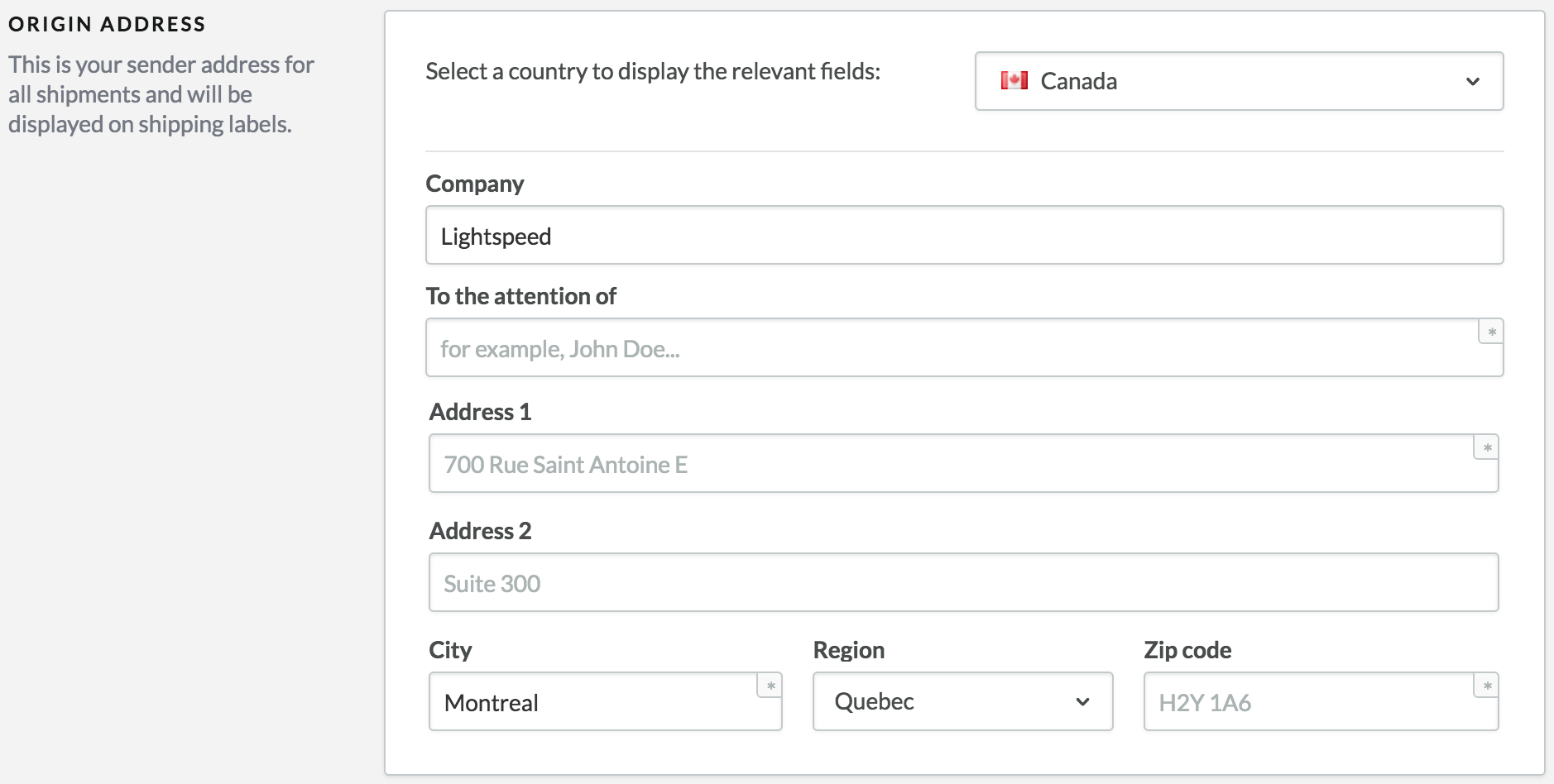 Section Adresse initiale.
