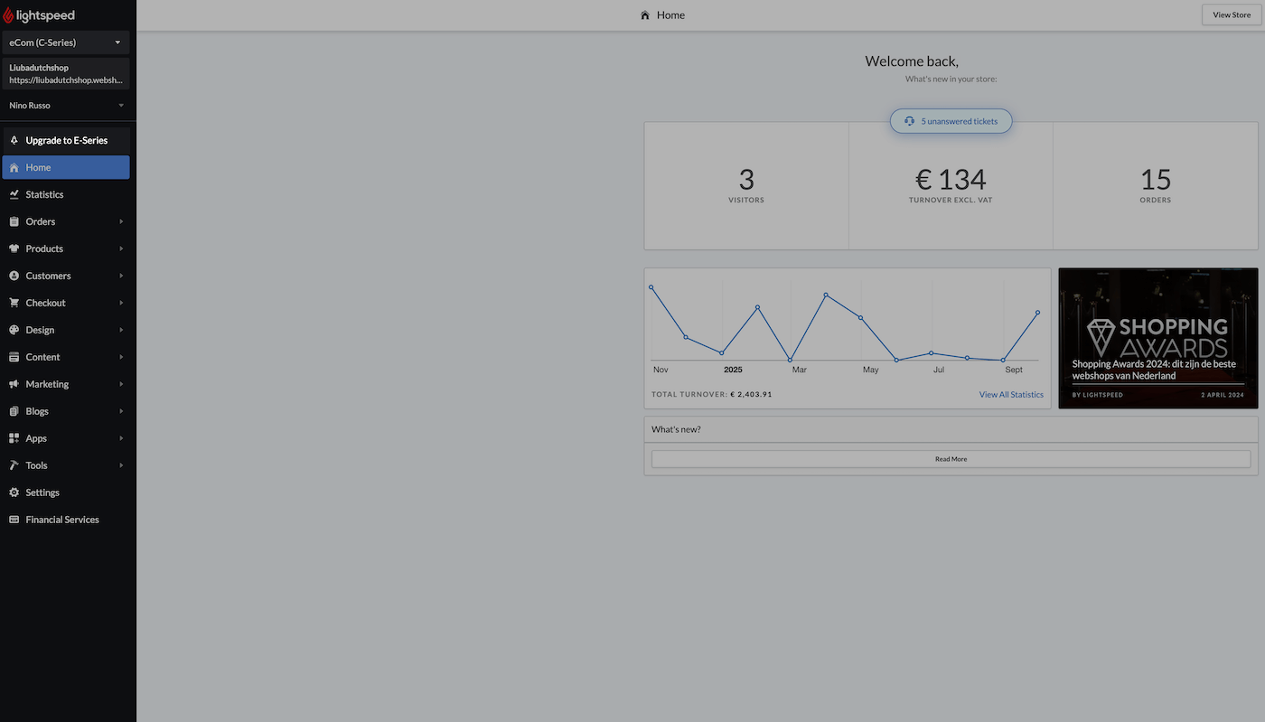 Home screen with Upgrade to E-Series option emphasized.