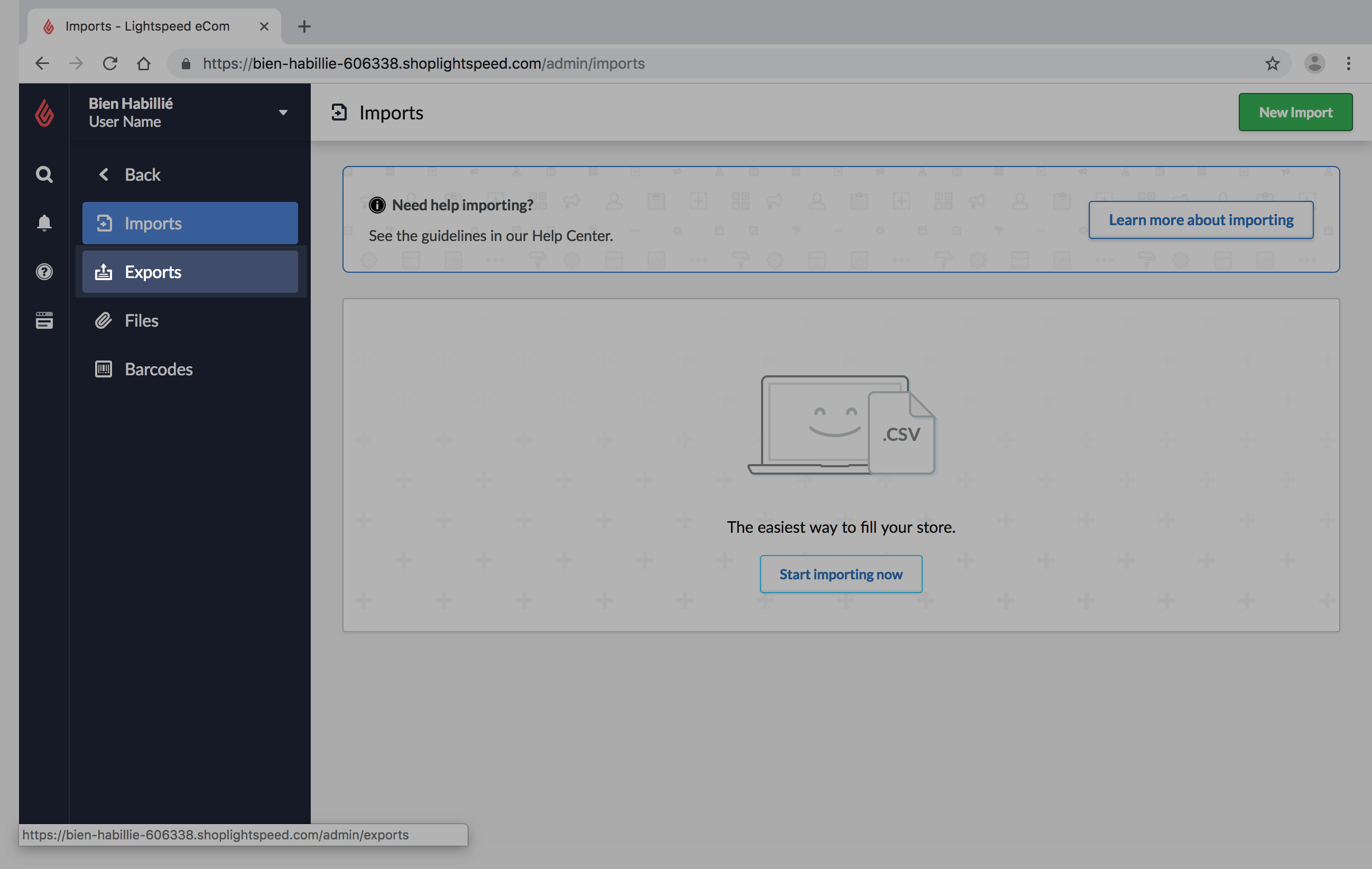 The Exports button.
