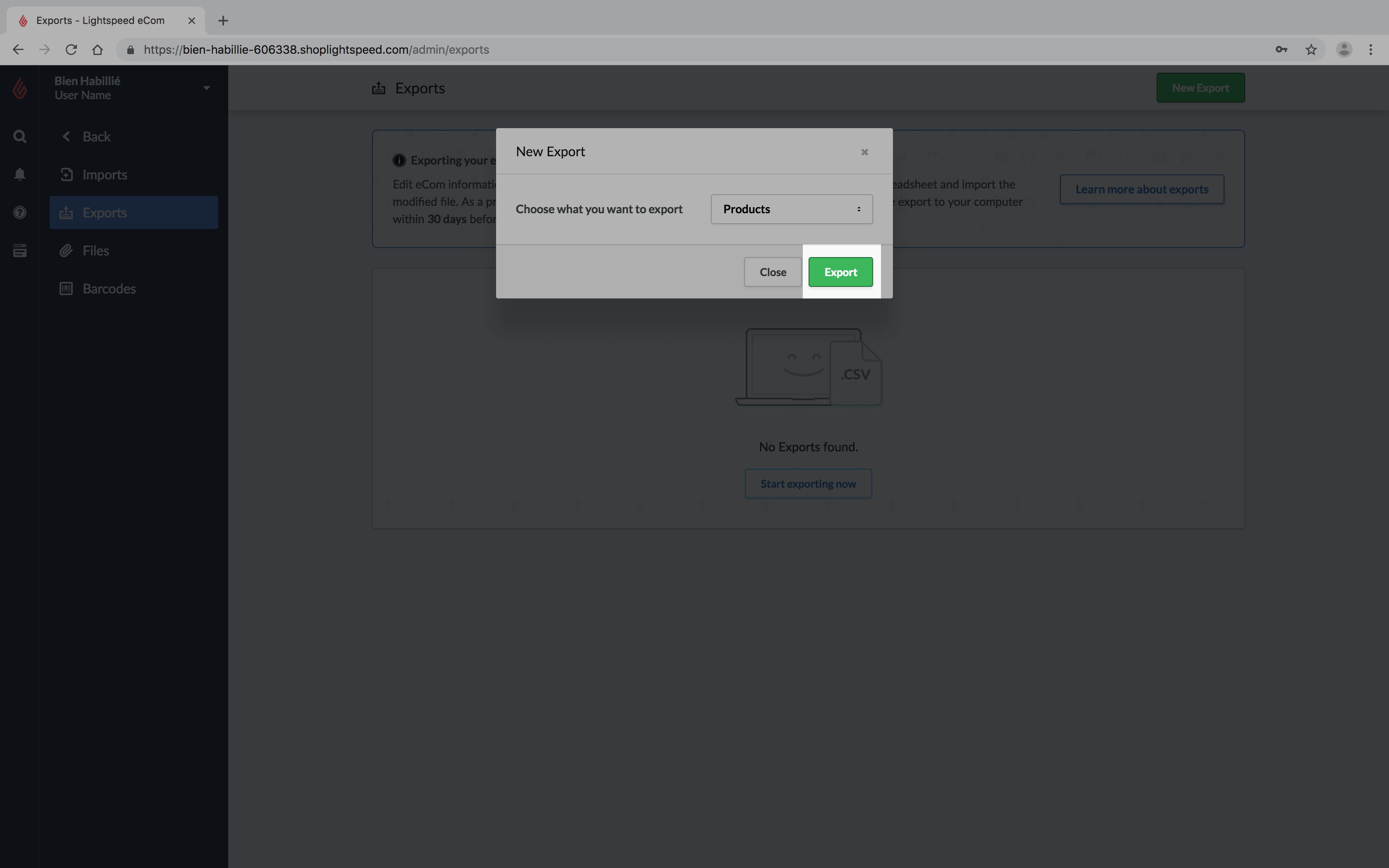 The Export button.