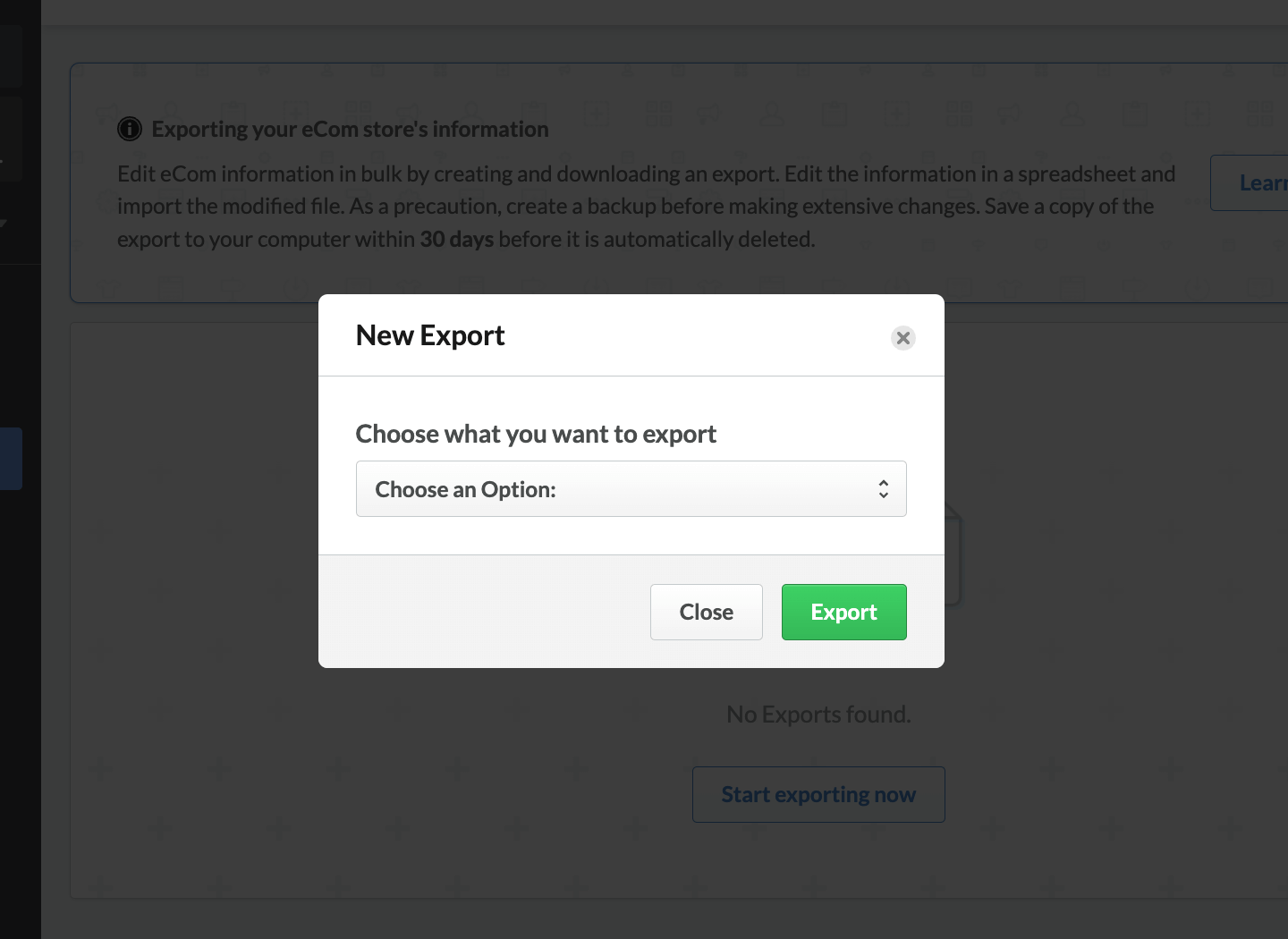 Vervolgkeuzemenu met exportkeuzes.