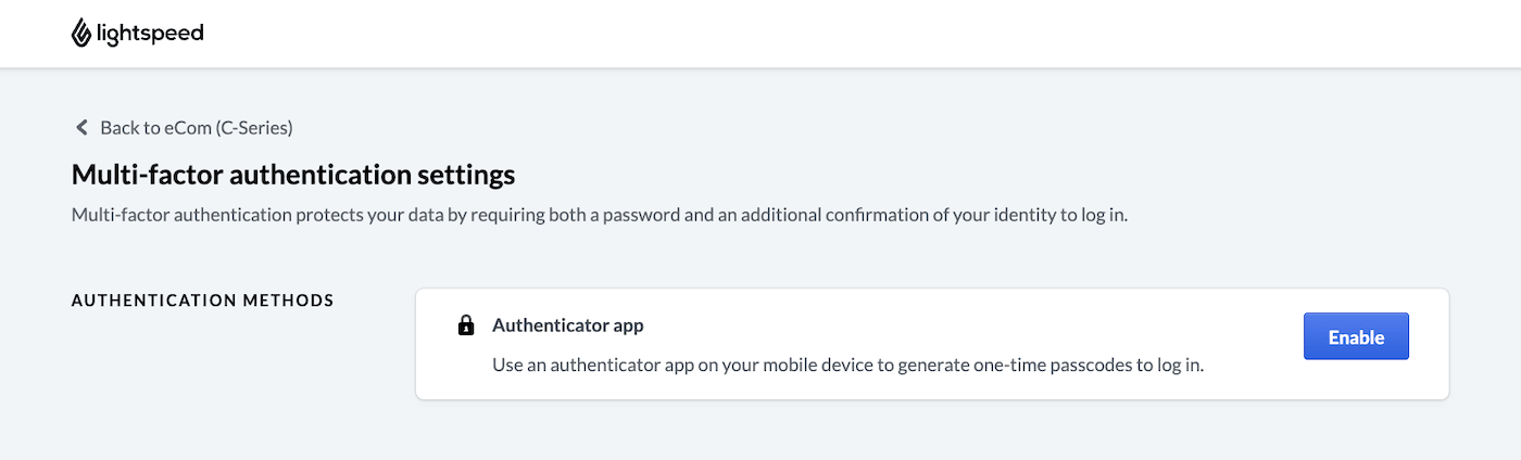 Pagina met instellingen voor meervoudige authenticatie, met de optie om de authenticator-app in te schakelen.