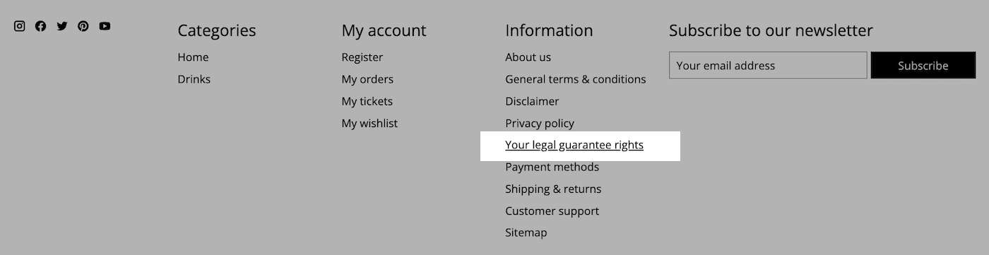 Footer with Your legal guarantee rights link highlighted.