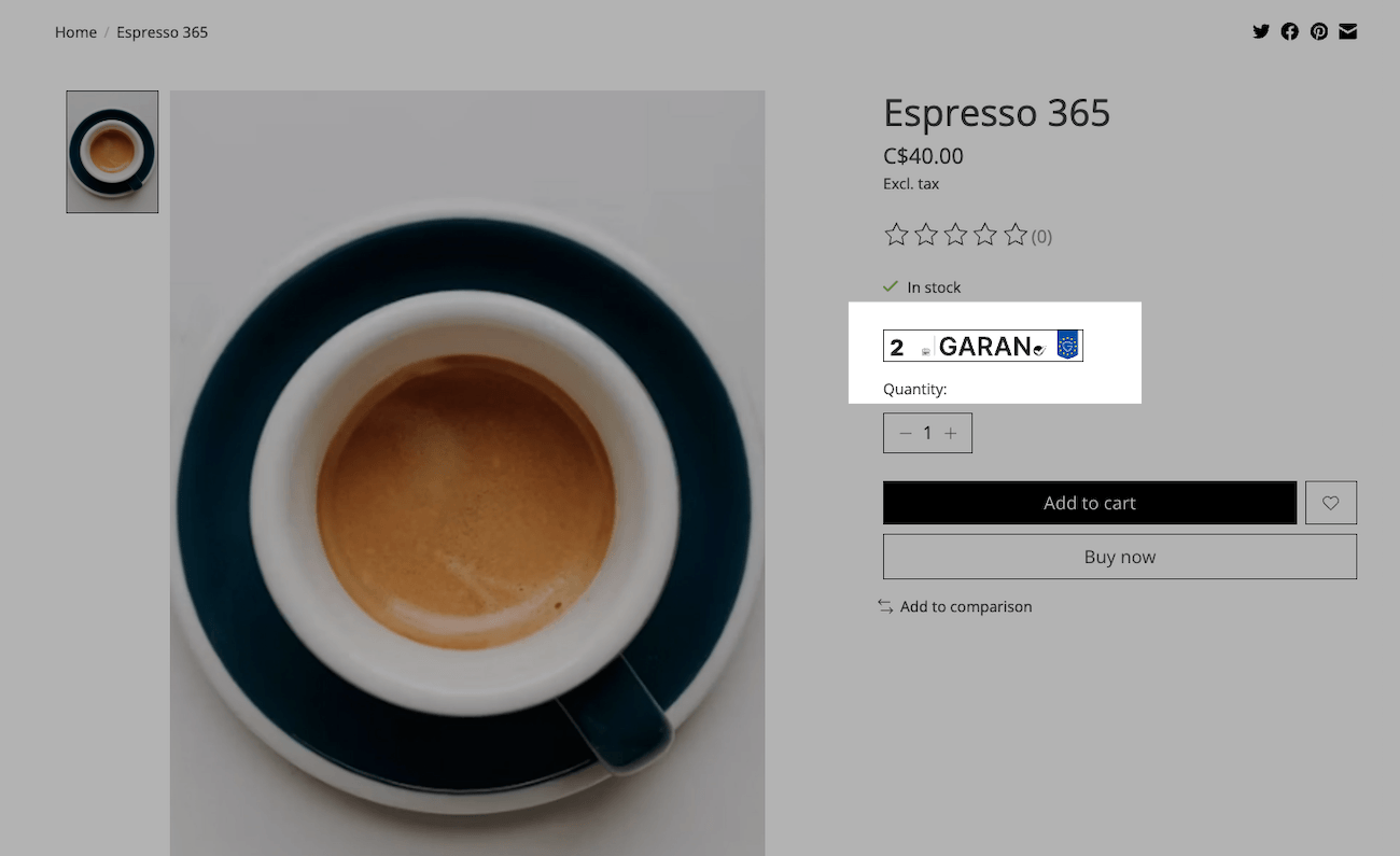 Produktseite mit hervorgehobener GARAN-Kennzeichnung.