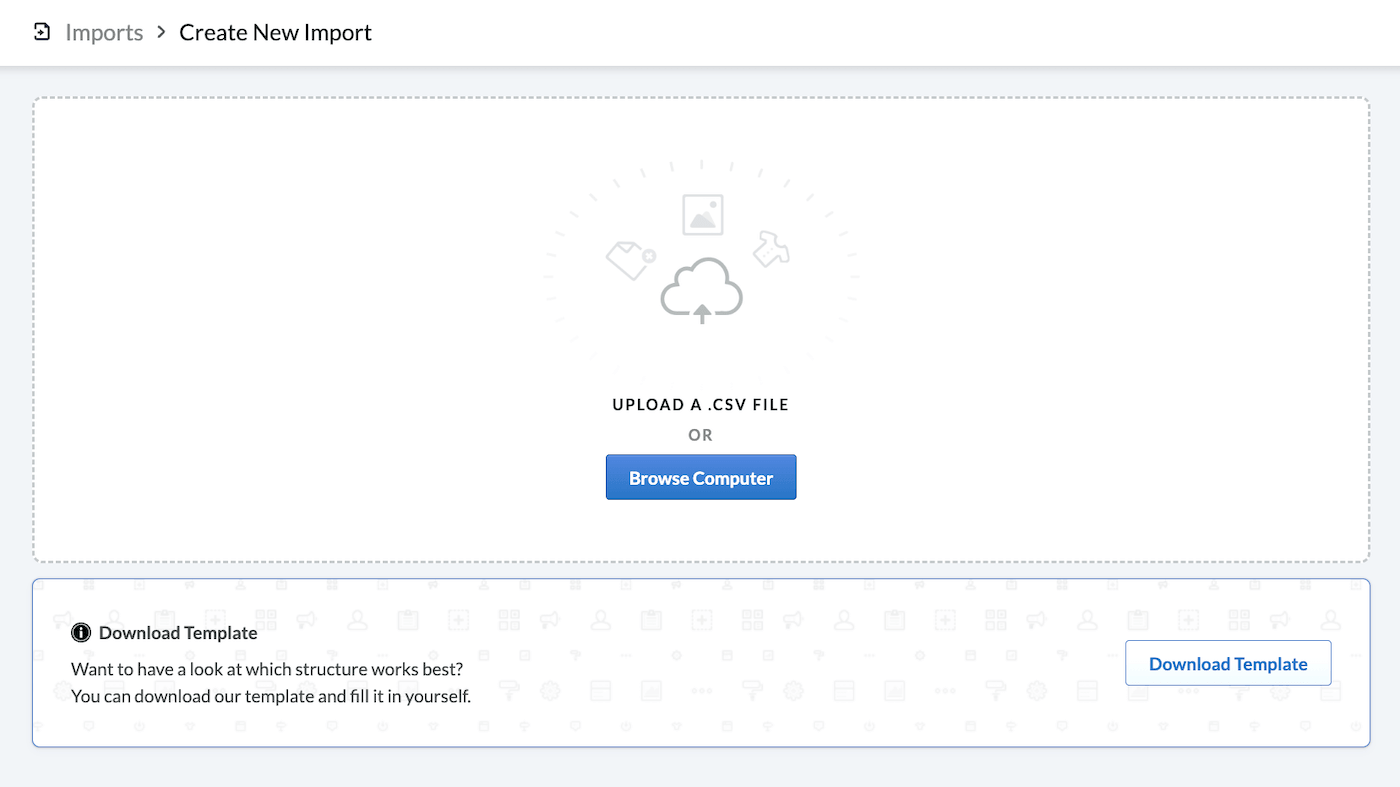 Create New Import page.