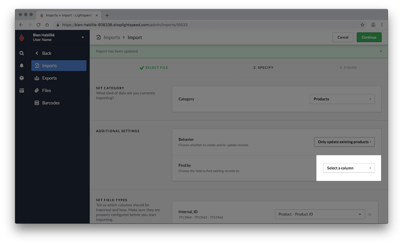 Dropdown 'Kolom selecteren' gemarkeerd.