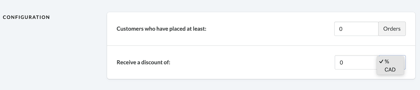 Dropdown with percentage and currency options.